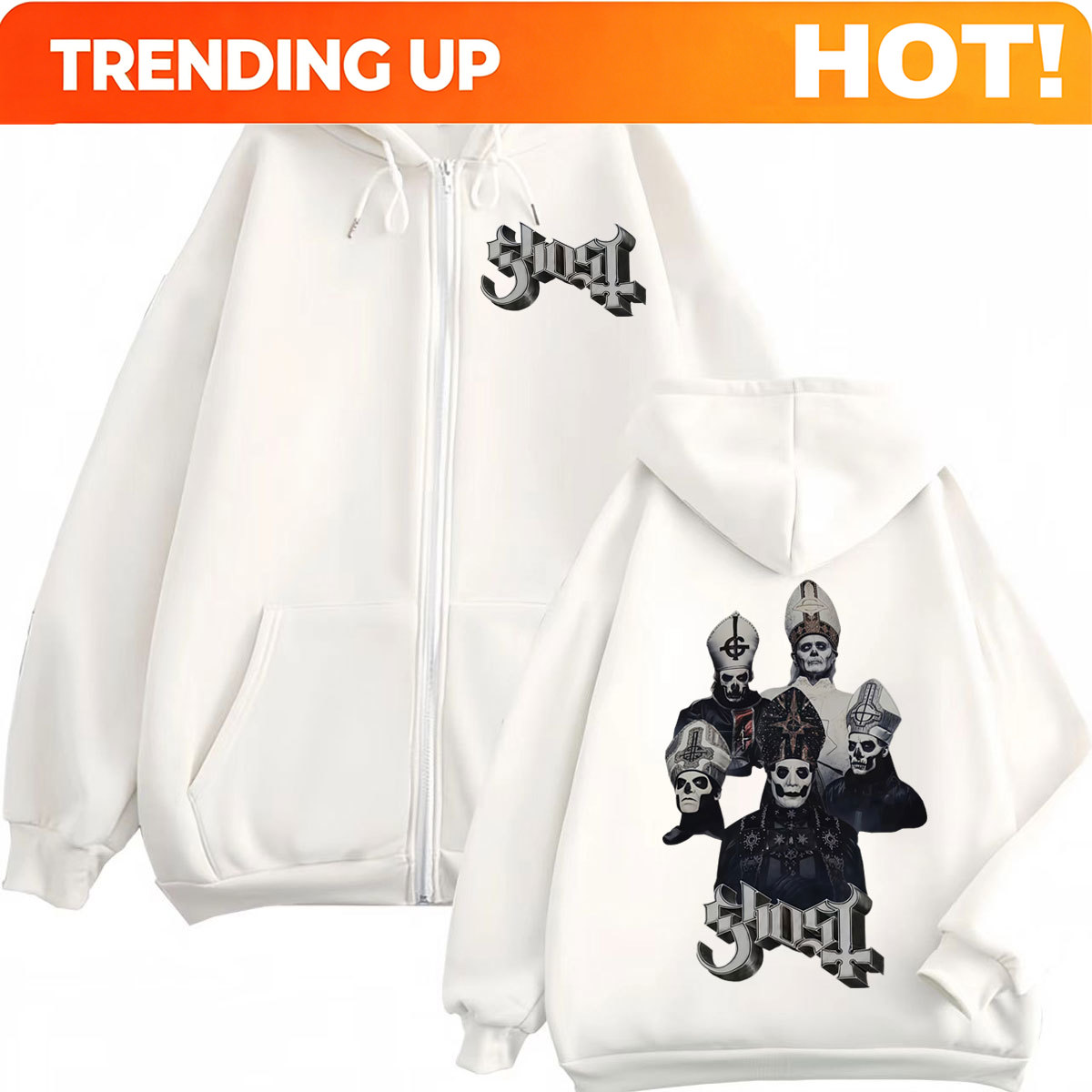 Mens Fashion Zip Up Hoodies - Felpa con Cappuccio e Zip Ghost